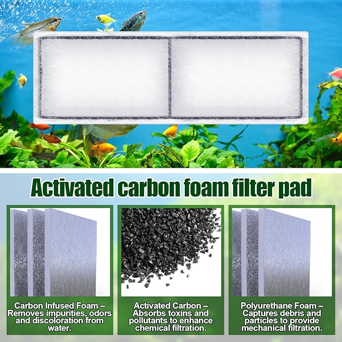 Pangda 8 Pcs Carbon Filter Foam Pad Compatible with U3 Range of Internal Underwater Sponge Aquarium Underwater Filter Accessories for Internal Replacement Aquarium Fish Tank