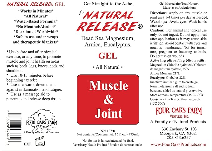 Natural Release Muscle Gel Treatment - Horse Liniment for Sore Muscles, Joint Pain, and Tendons
