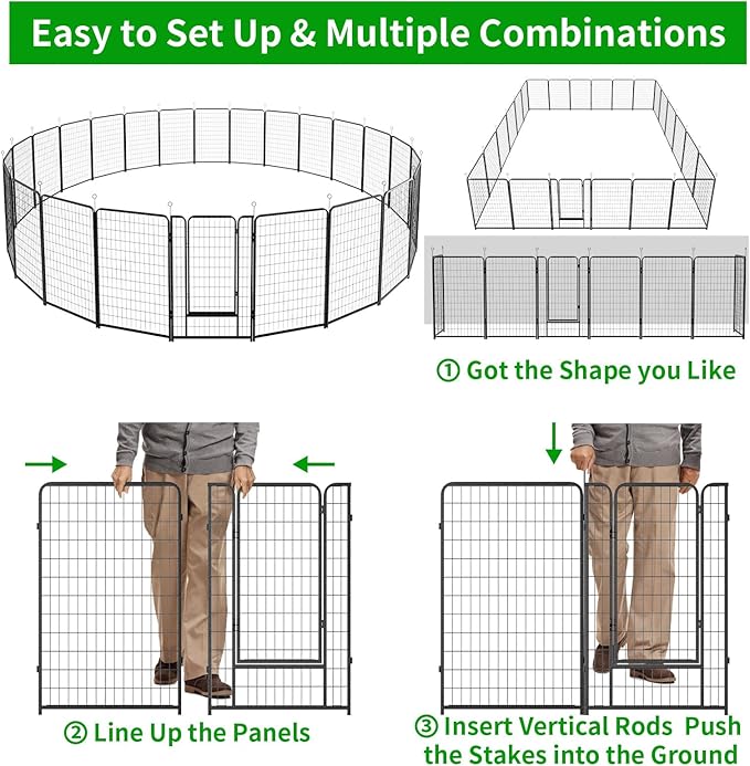 Dog Playpen Outdoor Extra Wide 24 Panels Heavy Duty Dog Fence 50" Height Anti-Rust with Doors Portable for RV Camping Yard, Total 63FT, 316 Sq.ft, Snowy Black