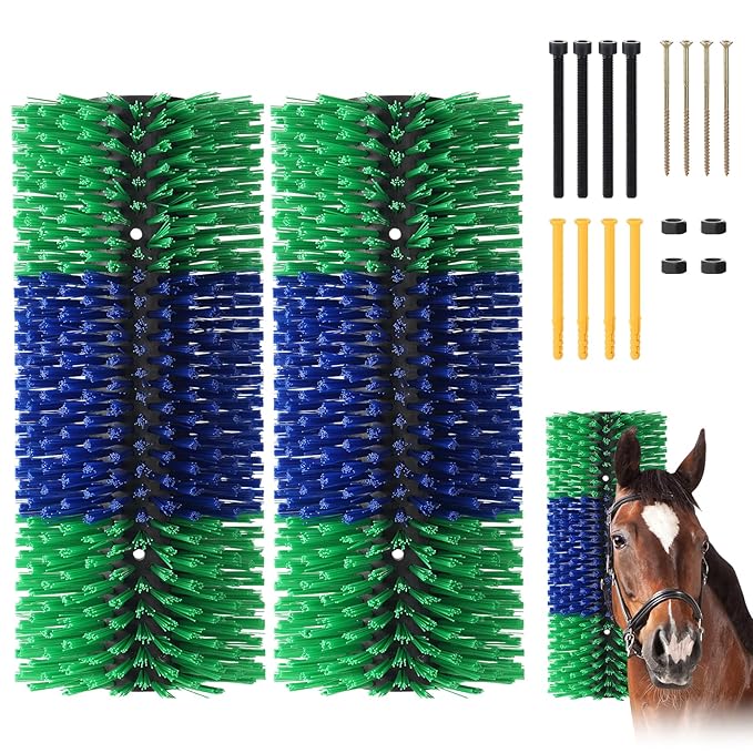 2PCS Livestock Scratch Brush, 17.5 x 7.8 Inch Goat Brushes for Grooming, Horse Brushes for Scratching, Livestock Brushing with 4 Screws for Horse, Elk, Cattle, Pig, Sheep(Green)