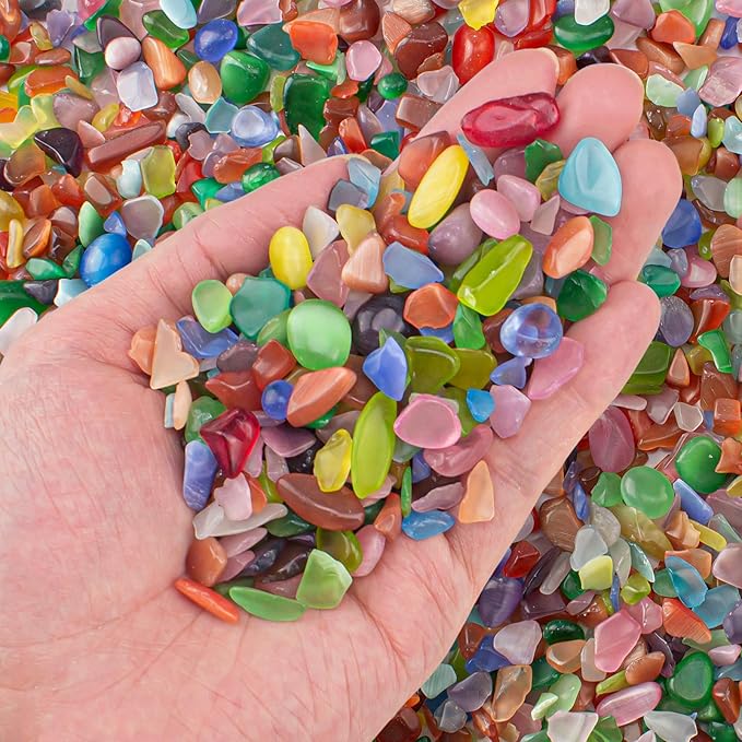 0.88 LB Cat Eye Stones for Aquarium, Polished Aquarium Fish Tank Gravel Rocks Pebbles Crushed Tumbled Stone Chips for Garden|Vase Filler|Fish Turtle Tank Decorations