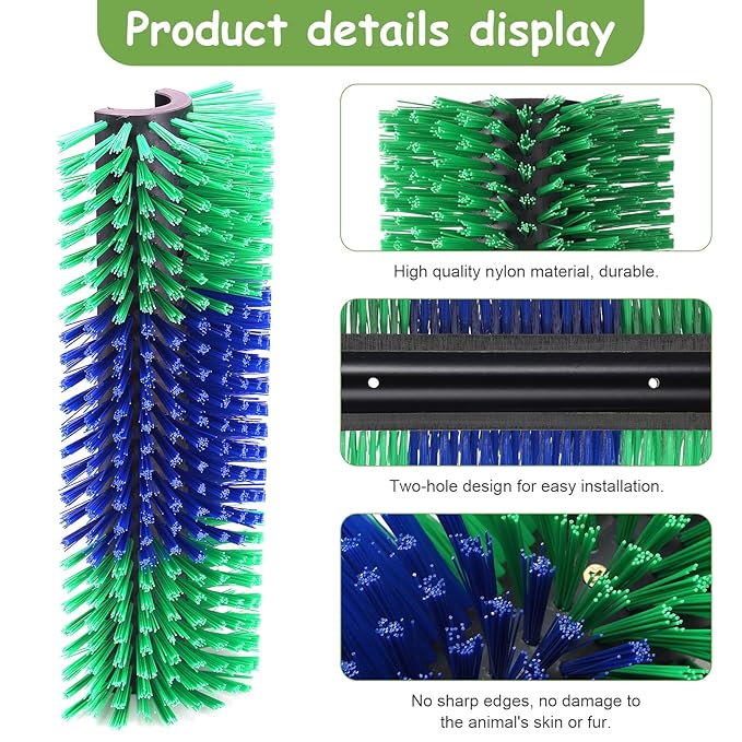 2PCS Livestock Scratch Brush, 17.5 x 7.8 Inch Goat Brushes for Grooming, Horse Brushes for Scratching, Livestock Brushing with 4 Screws for Horse, Elk, Cattle, Pig, Sheep(Green)