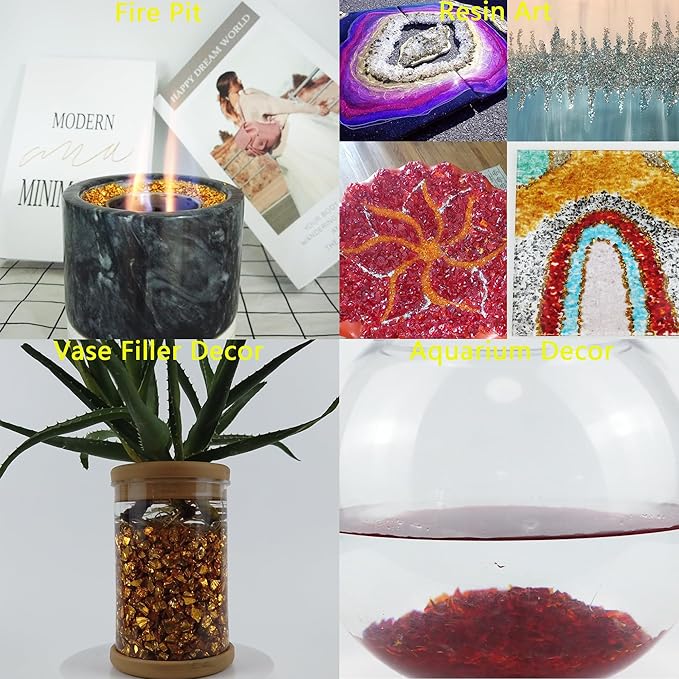 TWINKLING High Luster Crushed Glass Glitter, Broken Glass, Fire Glass Gems Chips for Fire Pit, DIY Resin Art, Epoxy Crafts, Geode Painting, Aquarium Decoration, 6-9mm(370g/13oz.) (Orange Yellow)