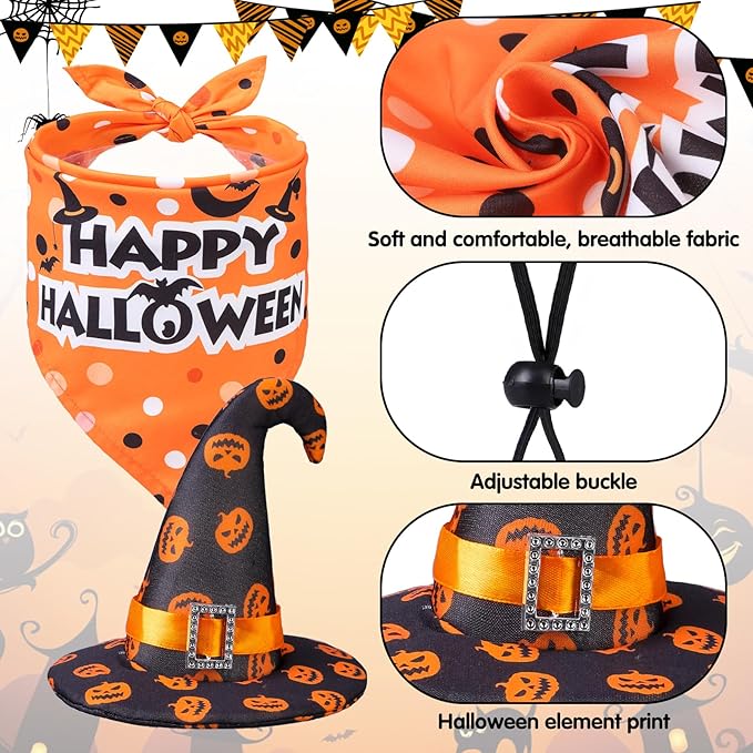 SCENEREAL Small Dog Halloween Costumes, Bandana Hat Dress Set, 3pcs Puppy Party Supplies, Soft Triangle Scarf, Cute Tutu Skirt Outfit for Girl Boy Pet-(Small)