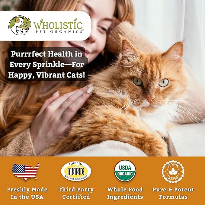 Wholistic Pet Organics Feline Complete Organic Pumpkin - 8 Oz - Multivitamin & Probiotic Powder for Cats - Natural Cat Food & Digestive Support