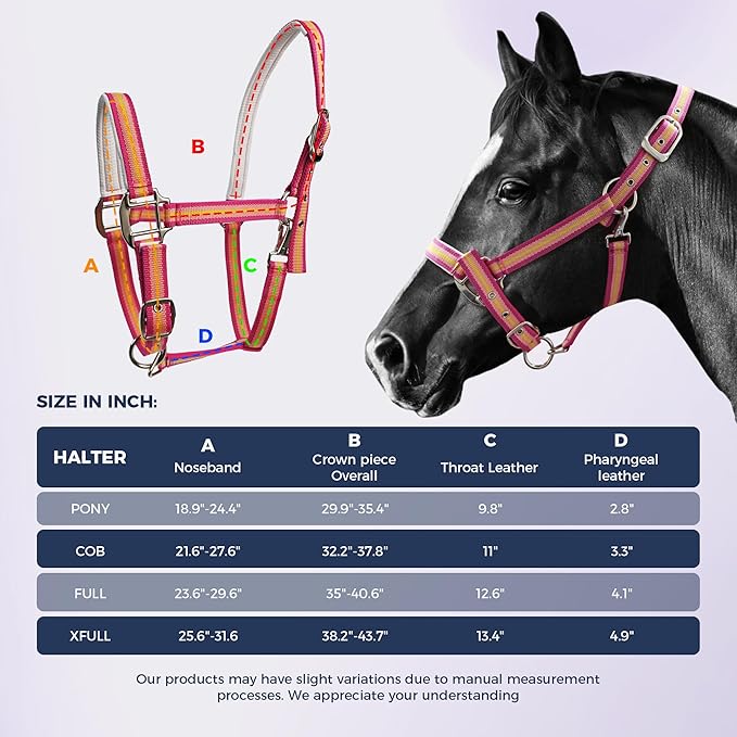 JWODVNTH Adjustable Horse Halter with PP Webbing, Durable Horse Halters with Zinc Alloy Hardware, Horses Training Equipment to Prevent Friction for Training, Competitions & Daily