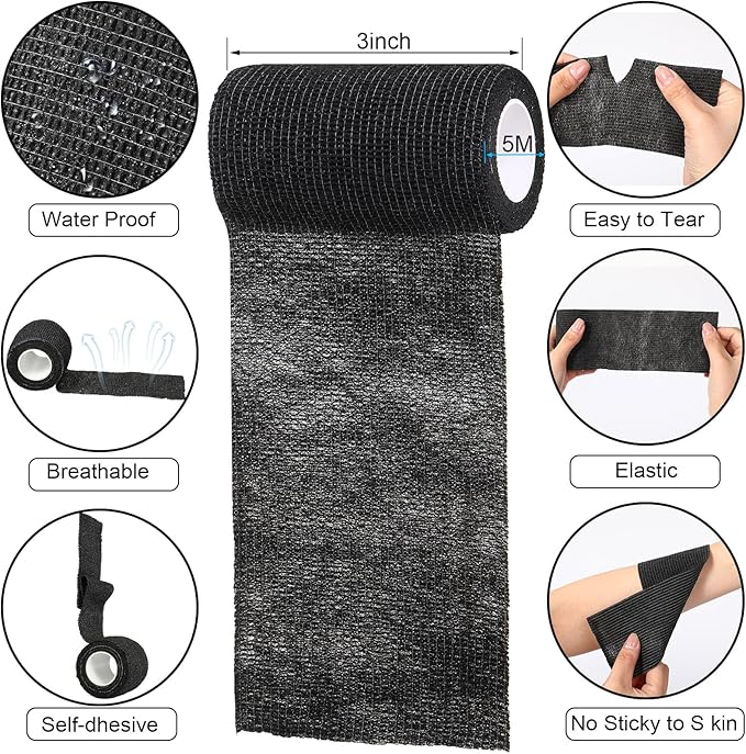 Treela 36 Pcs Self Adherent Bandage 3" X 5 Yard Wrap Breathable Cohesive Bandage Elastic Adhesive Tape for Stretch Athletic Sports Wrist Ankle(Black)