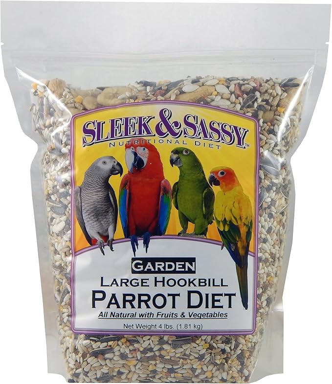 SLEEK & SASSY Garden Large Hookbill Parrot Food for Large Conures, Amazons, African Greys, Cockatoos, Pionus-Parrots & Small Macaws (4 lbs.)