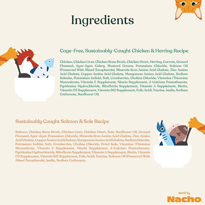 Made by Nacho Pate Wet Cat Food Variety Pack, Chicken & Herring and Salmon & Sole, 3 Ounce Cans, Grain-Free Canned Pet Food, Bone Broth Infused for Hydration, 12 Pack