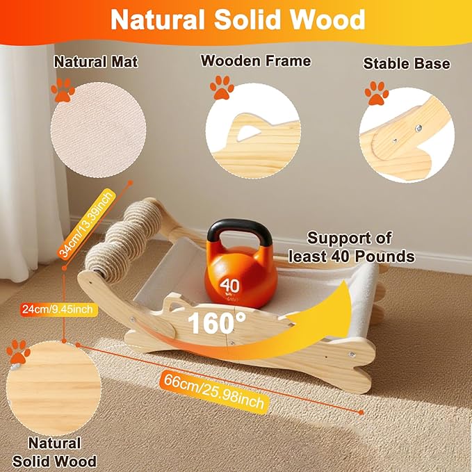Cat Scratcher Bed for Indoor Cats | 3-in-1 Scratching Post & Hammock Lounge with Wooden Perch, No-Tip Stable Base for Small/Medium/Large Cats ,Durable Scratch Pad & Cat Furniture (Easy Assembly)