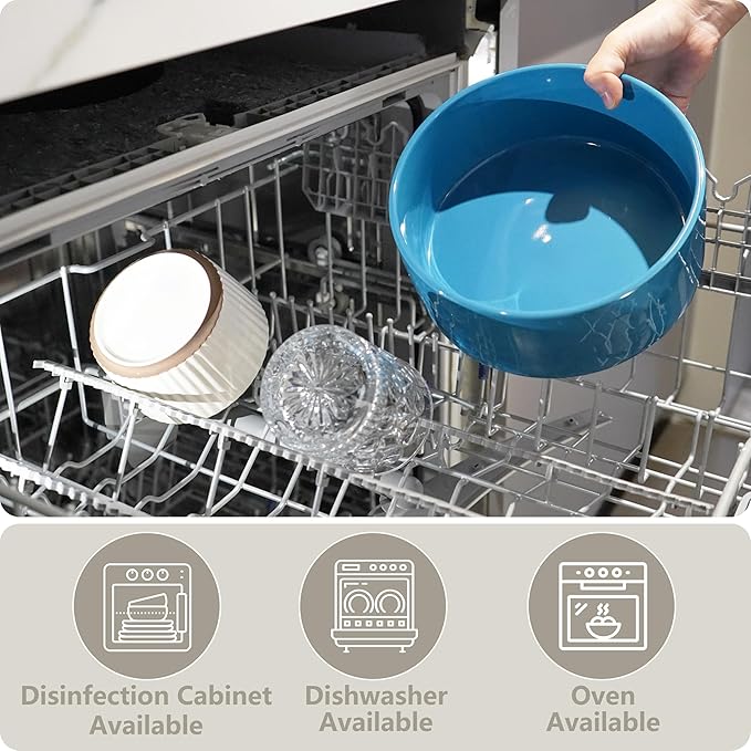 Ceramic Elevated Dog Bowls, Pet Food and Water Bowl Set for Large Dogs, 7.5 Cups Dog Bowls Raised with Wood Stand, 61OZ, Blue