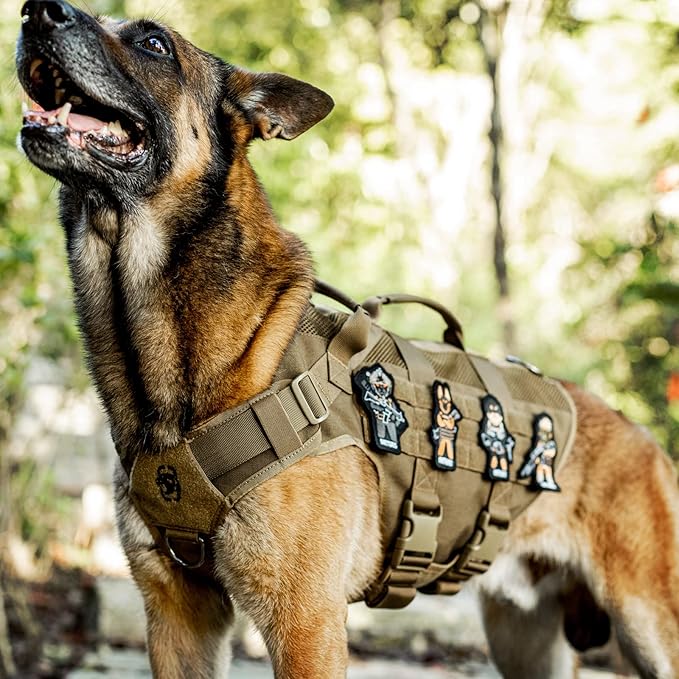 OneTigris No Pull Tactical Dog Harness for Medium Dog, Aire Mesh Dog Vest Harness, Breathable Military Molle Vests with Handles, Service Dog Vest for Walking Hiking Training (M, Brown)