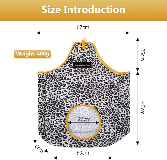 Horse Hay Bag Durable Oxford Fabric, Large Capacity Feeding Bag with Metal Snap Fastener, Slow Feeding Hay Sack, Ideal for Horse Cow Goats Donkey Perfect Hay Feeder with Open Feed Hole (Animal Print)