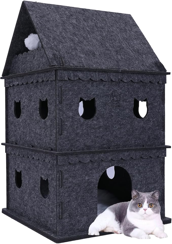 3-Tier Indoor Cat Apartment,Cozy Pet Cat Bed, Hideaway, and Sturdy Cat Castle for Multiple and Large Cats