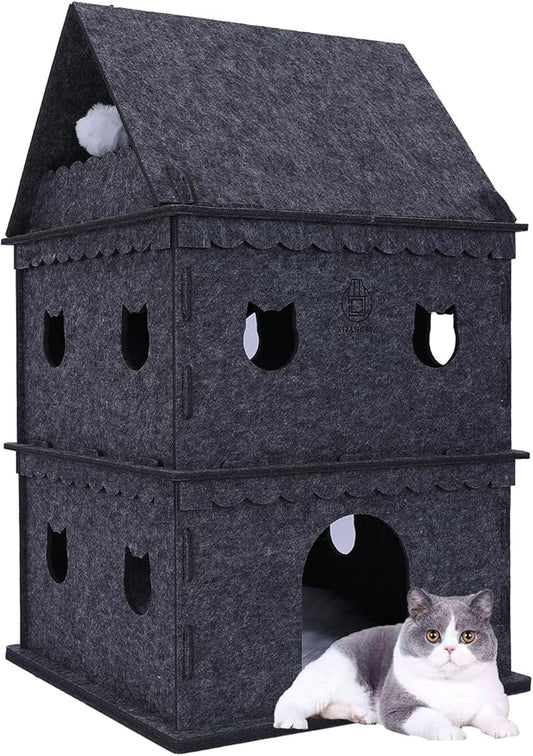 3-Tier Indoor Cat Apartment,Cozy Pet Cat Bed, Hideaway, and Sturdy Cat Castle for Multiple and Large Cats