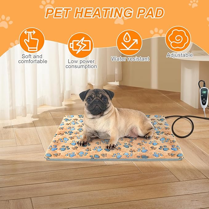 Dog Heating Pad,47×30 in Waterproof PVC Large Heating Pad for Dogs,Smart Thermostat Heated Dog House,Reinforced Interface + Wire Rope Whelping Box for Dogs,Plush Fabric Cover-Apricot