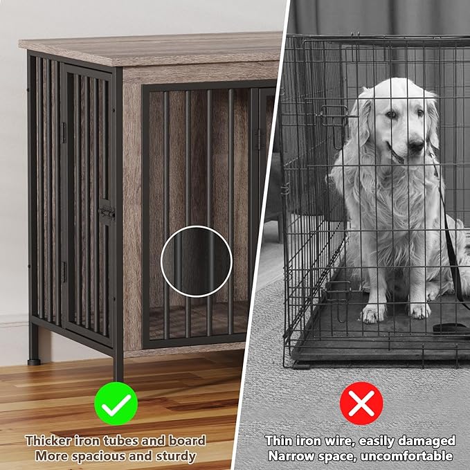 EasyCom 78 Inch Dog Cage Furniture for 2 Pets with Divider, XXL Wooden Double Dog Crate Furniture TV Stand for Mideum and Large Breed, Durable and Sturdy