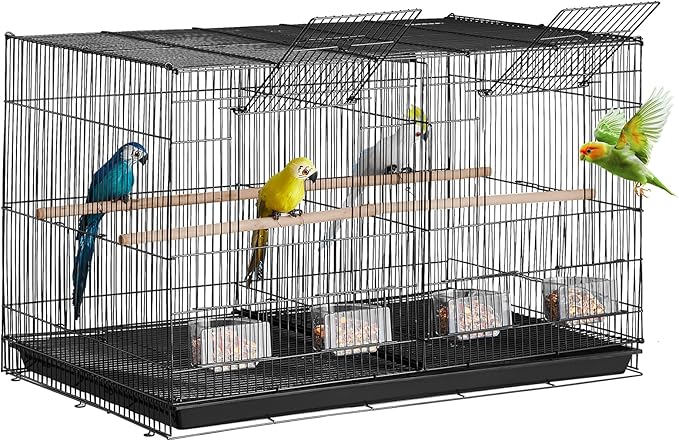 VEVOR 30-inch Flight Bird Cage, Stackable Divided Small Parakeet Cage for Parrots Canaries Cockatiels Lovebirds Finches Budgies Conures Macaws Pet Travel Birdcage with Handle and Perches