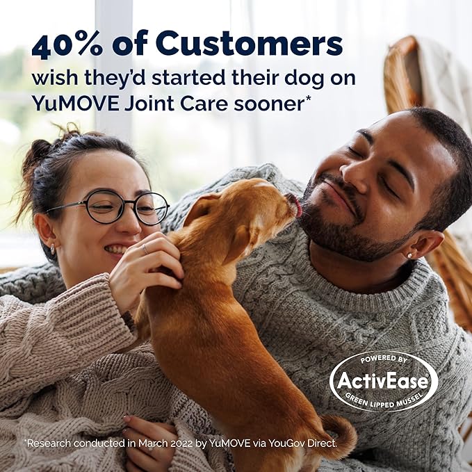 YuMOVE Hip & Joint Supplement for Dogs with Glucosamine, Hyaluronic Acid, Green Lipped Mussel & Omega 3 Joint Supplement - Regular and Advanced Strength (120ct, Chewable Tablets)