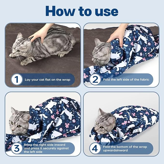 Paw Legend 35.4" Cat Wrap for Grooming Cat Wrap for Cutting Nails Cat Restraint for Nail Clipping Self Adhesive Blanket Restraint Cloth for Cats Within 22lbs
