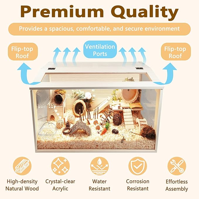 Hamster Cage Chew Proof, Mice and Rat Habitat Openable Top with Acrylic Sheets, Hamster Habitat Solid Built (24”L x 16" W x 16" H)