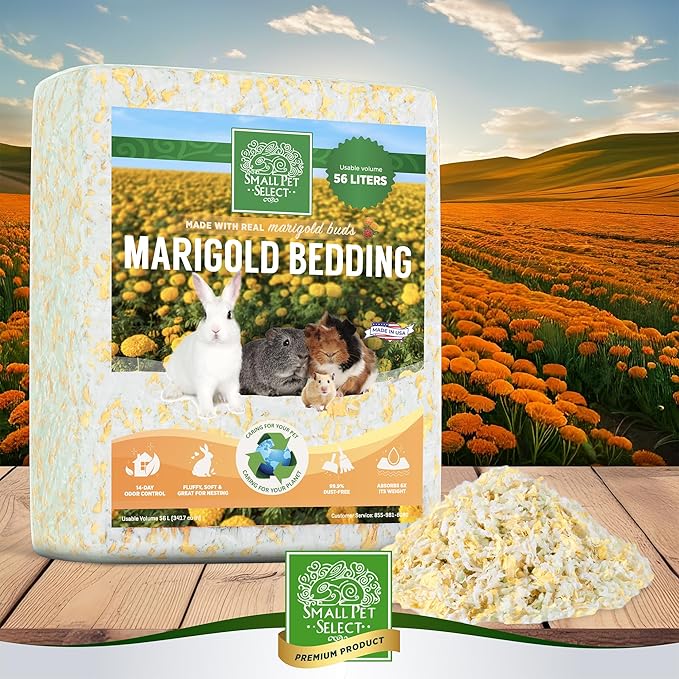 Small Pet Select - Natural Paper Bedding with Real Marigold Buds. Rabbits, Guinea Pigs, and Other Small Animals, 56L