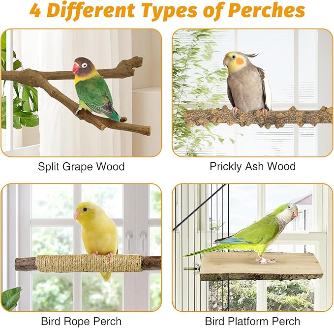 kathson 5pcs Natural Parrot Perch for Cage Wooden Bird Perches Grape Bird Stick Parakeet Climbing Standing Branches Toy Chewable Cage Accessories for Small Budgies Cockatiels