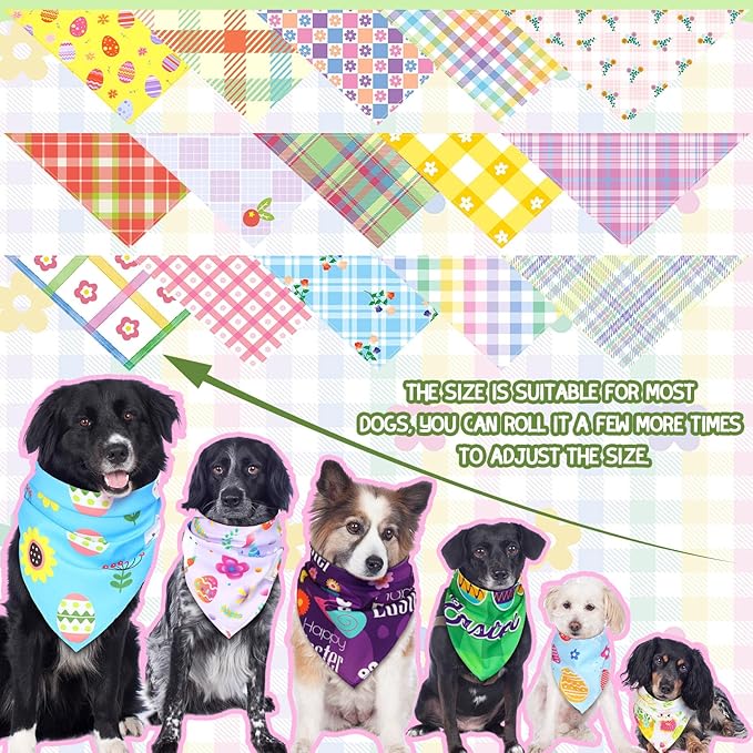100 Pcs Dog Bandanas Bulk Pet Bibs Colorful Triangle Scarf Pet Bandanas for Medium Large Dogs Spring Summer Birthday Costume Decoration (Easter)