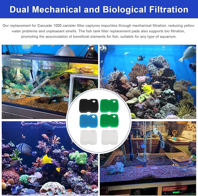 16 PCS Replacement Canister Filter Media Pad Compatible with Penn Plax Cascade 700/1000 CCF2UL/CCF3UL, Aquarium Bio Floss Pads Part, Activated Carbon Sponge Filters Pads for Fish Tank