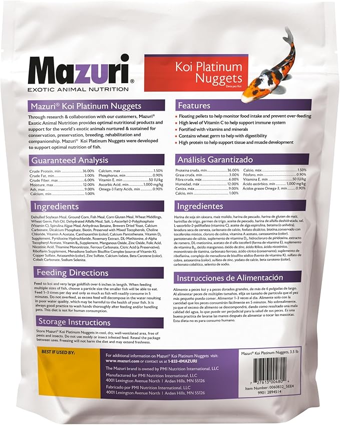 Mazuri Koi Platinum Nuggets Floating Koi Food for Fish, 3.5 lbs.