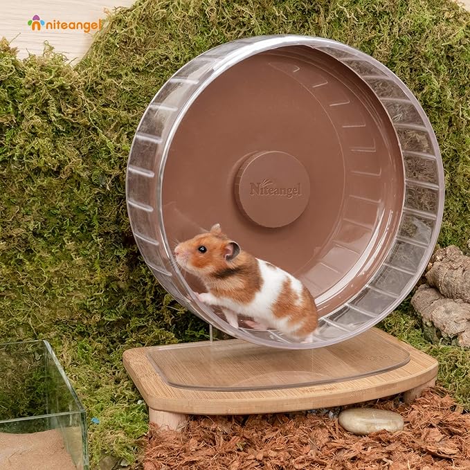 Niteangel Super-Silent Hamster Exercise Wheels: - Quiet Spinner Hamster Running Wheels with Adjustable Stand for Hamsters Gerbils Mice Or Other Small Animals (M, Brown)