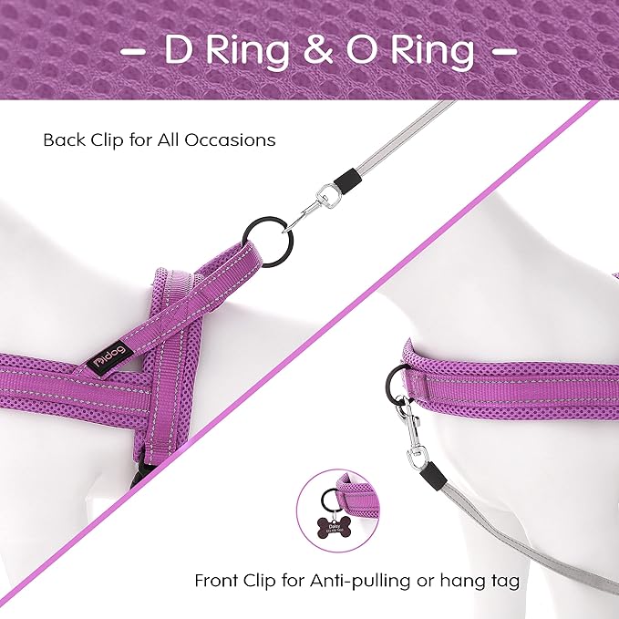 Didog No Pull Dog Harness with Soft Mesh Padded,Reflective & Quick Fit Light Weight Dog Strap Vest Harness,Easy for Walking Training (L:Chest 26-32", Purple)