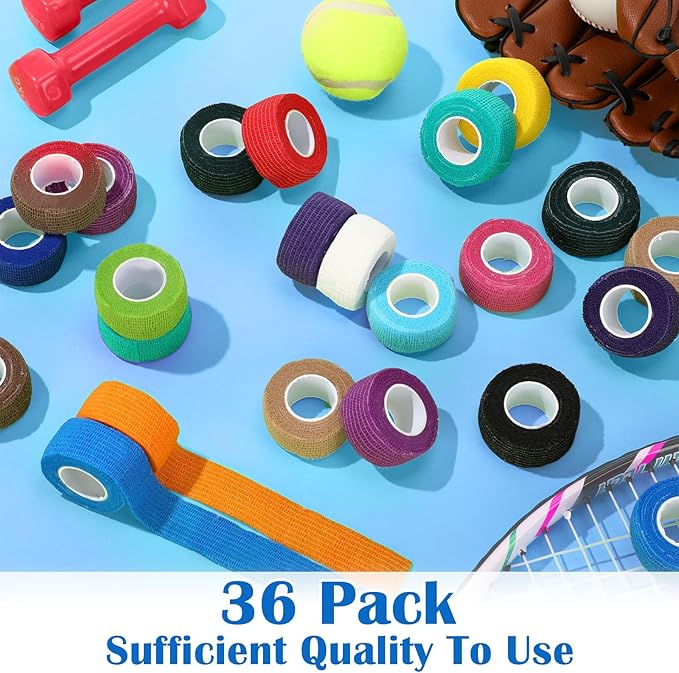 Treela 36 Pcs Self Adherent Bandage 1" X 5 Yard Wrap Breathable Cohesive Bandage Elastic Adhesive Tape for Stretch Athletic Sports Wrist Ankle (Multicolored)