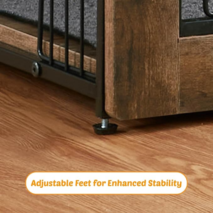 Dog Kennel Furniture, Wooden Dog Crate End Table with Dual Doors, Chew-Proof Design & Cushion, Heavy Duty Dog Crate, Decorative Pet Crate Dog Cage for Indoor (27 Inch)