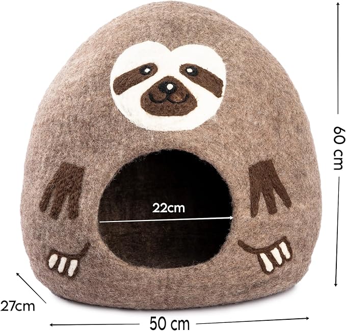 Luxurious Eco-Friendly Merino Wool Cat Cave Bed Sloth - Foldable Hideaway Pod for Indoor Cats - Premium Felt Kitten Beds - Covered Cat House for Ultimate Cozy Comfort by Woolygon