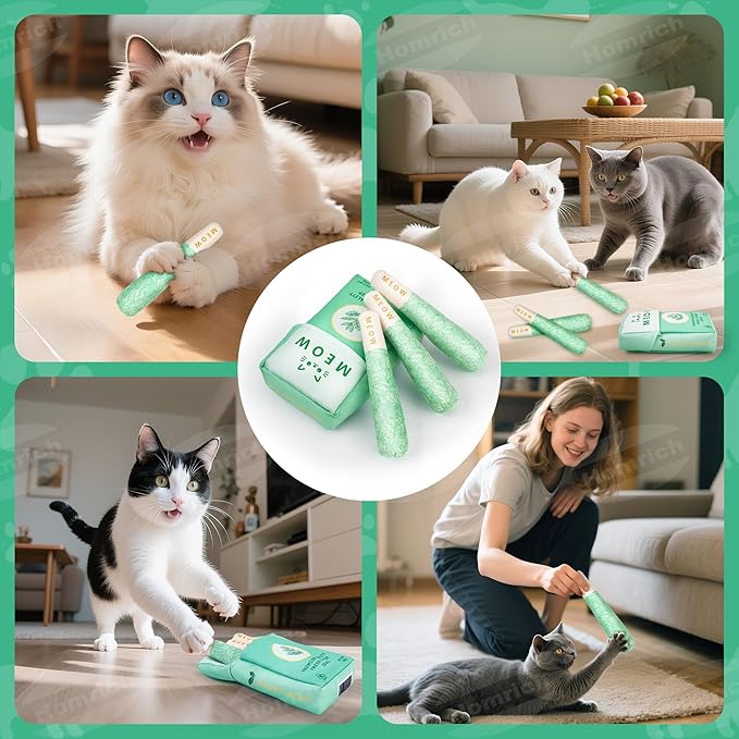 Homrich Catnip Toys for Cats, 3-Pack Funny Cat Toys Filled with 100% Pure Organic Catnip, Safe Kitten Teething Chew & Kicker Toys - Interactive Cat Toys for Bored Indoor Adult Cats