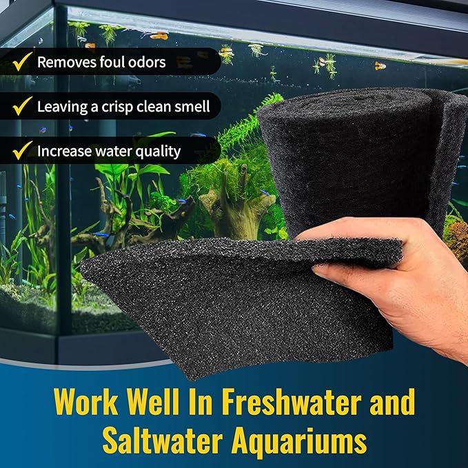 CFS – Pack of 1, Cut to Fit Carbon Infused Filter Pad Media for Clean & Clear Fish Tank and Ponds – Fresh & Filtered Water for Aquariums – Charcoal Filter Pads – Black – 10.5" x 72"