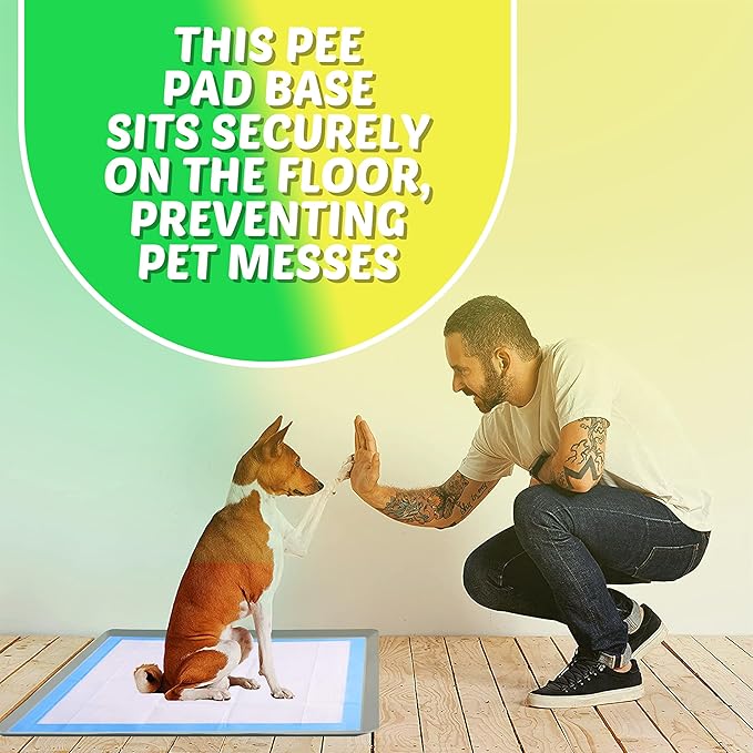 TidyFriend Dog Pee Pad Holder Tray Fits for 27.5” x 44” Wee Wee Pee Pads - Stable Grip, Raised Edges, Quick-Wipe Silicone Surface Dog Potty Tray Holder for Indoor Flooring Protection (Light Grey)