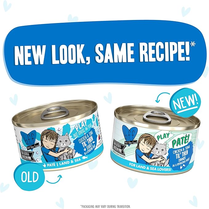 Weruva B.F.F. Play - Best Feline Friend Paté Lovers, Aw Yeah!, Chicken & Tuna Til' Then with Chicken & Tuna, 2.8oz Can (Pack of 12)