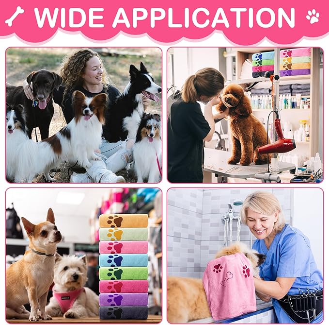 Chumia 8 Pcs Dog Towels for Drying Dogs Cats Pet Towels Bulk Puppy Microfiber Quick Drying Paw Bath Bathing Supplies Absorbent for Medium Pets(Sweet Color,18 x 28 Inch)