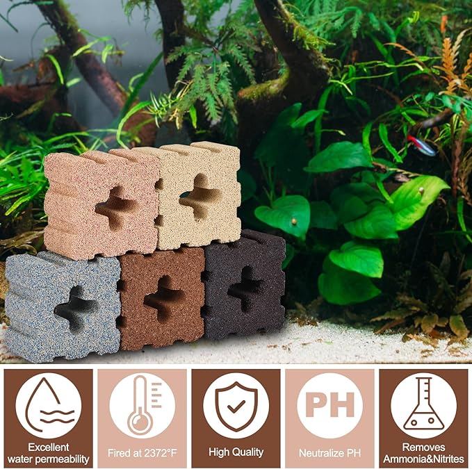 RealPlus Aquarium Filter Media 40pcs Bio Ceramic Brick for Marine and Freshwater Aquarium Canister Filter Pond Fish Tank (1.8" x 1.8" x 1.1")