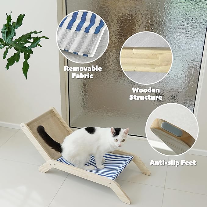 PETKARAY Cat Chair, Beach Theme Cat Hammock Bed, Raised Bed, Mini Beach Chair, Cute Lounger for Indoor Kittens