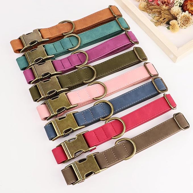 Didog Soft PU Leather Dog Collar, Stylish Quick Released Dog Collar for Large Dogs, Easy Clean Adjustable Pet Collar for Daily Walking, Light Brown, L Fit 15-23" Neck