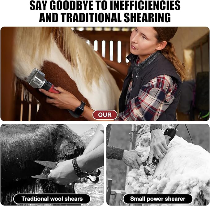 Horse Clippers,600W Professional Electric Horse Grooming Kit, Shaving Equine Clippers for Horses Goat Cattle Large Thick Coat Animals,6 Speeds Heavy Duty Farm Livestock Haircut Trimmer
