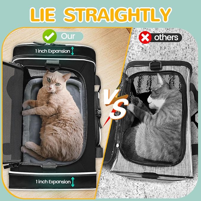 Petskd Length-Expandable Pet Carrier 18x11x11 Inches Delta American United Airline Approved, Soft Pet Travel Carrier for Small Cats Dogs with Zipper Locks and Anti-Scratch Mesh(Black)