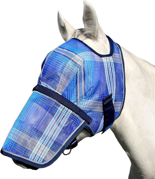 Kensington Signature Fly Mask with Removable Nose — Protects Horses Face and Nose from Biting Insects and UV Rays While Allowing Full Visibility — Ears and Forelock Able to Come Through The Mask
