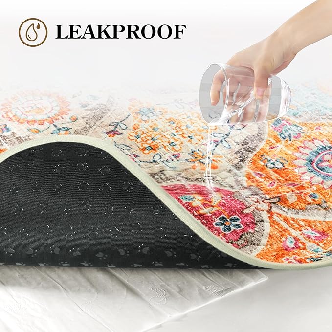 HAOCOO Washable Pee Pads for Dogs, (2 Pack) 3Ft x 3Ft Reusable Puppy Training Pads Super Absorbent Waterproof Whelping Pads,Orange Non-Slip Leakproof Potty Pads for Pet Housebreaking