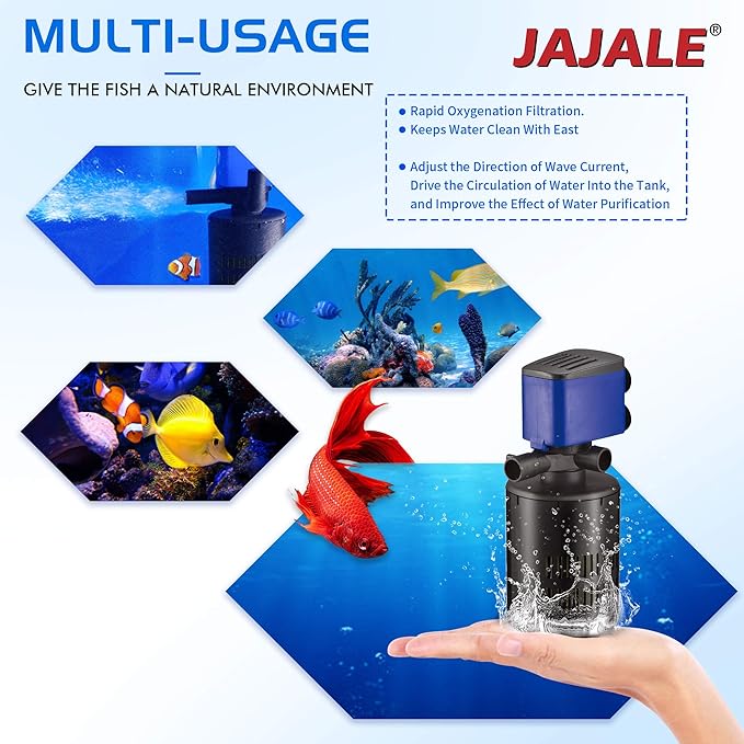 Water Pump 210 GPH 3-in-1 Submersible Internal Filter Aquarium Powerhead Water Pump Ultra Quiet for Aquarium,Fish Tank-4 Pack