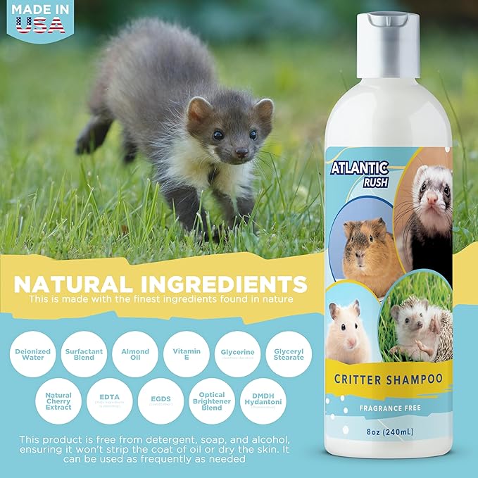 Small Critter Shampoo Bundle - 8oz Fragrance Free & 8oz No Rinse Shampoo for Ferrets, Guinea Pigs, Hedgehogs, Sugar Gliders, Rabbits & Hamsters - Small Animal Complete Bathing Set