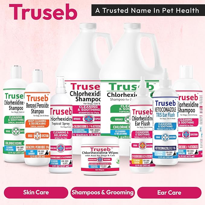 Truseb Topical Ketoconazole and Chlorhexidine Spray for Dogs, Cats, and Horses with Essential Fatty Acids, Aloe and Vitamin E- 16 oz (Ketoconazole & Chlorhexidine Spray, 16 oz)